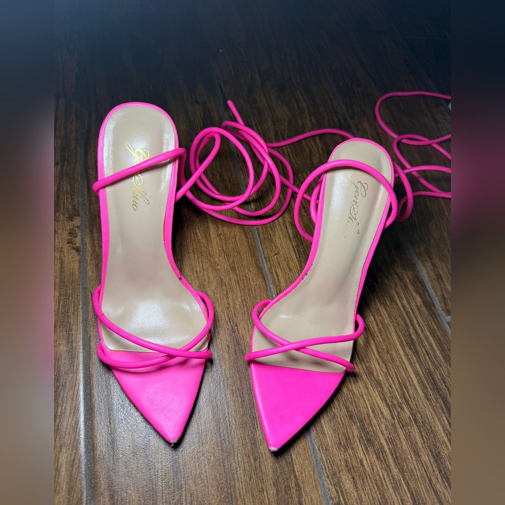 GenShuo Women's Pink Strappy Heels